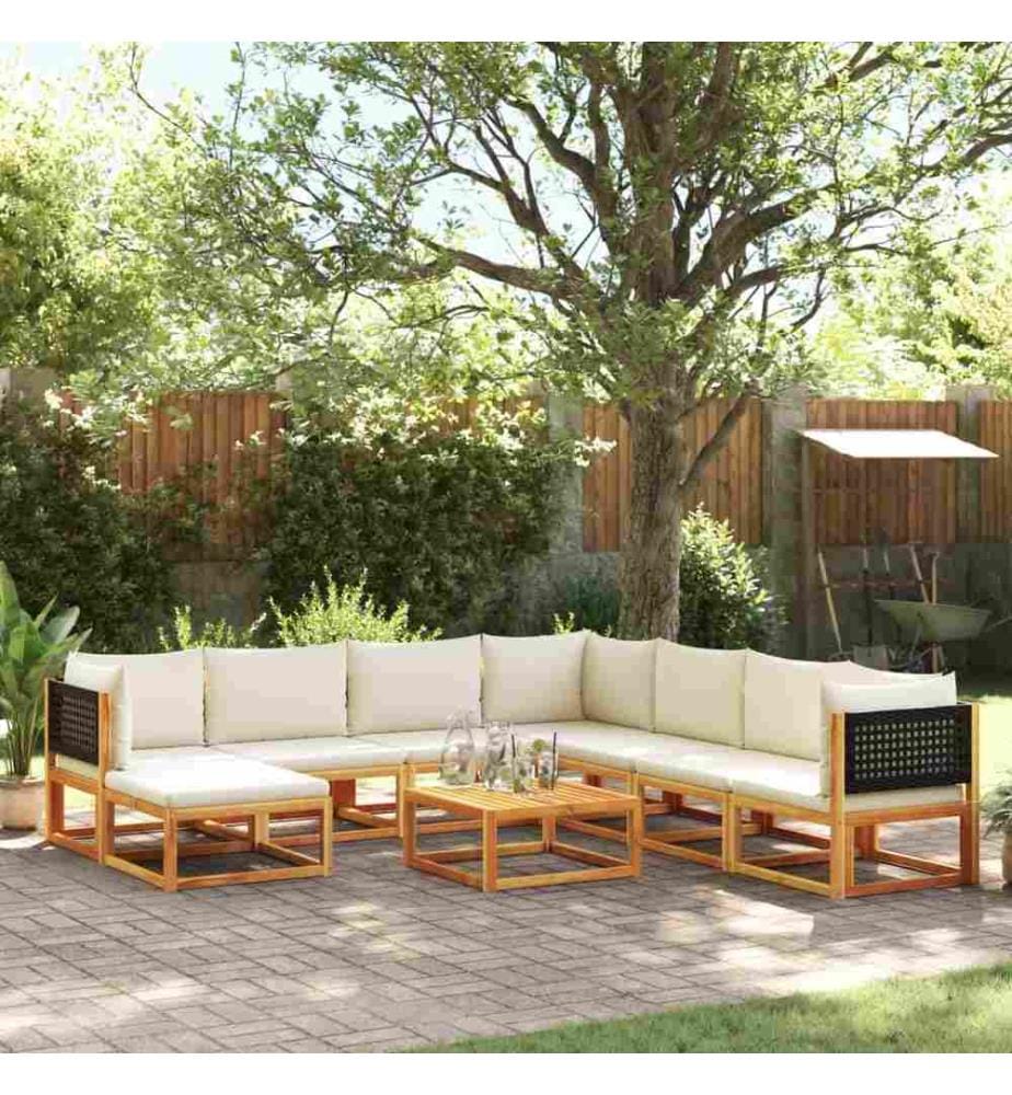Salon de jardin avec coussins 9 pcs bois massif d'acacia