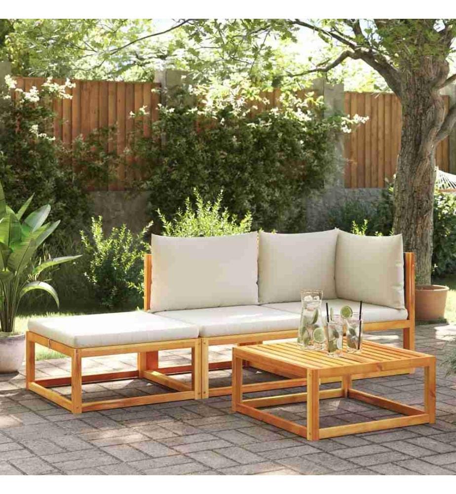 Salon de jardin avec coussins 3 pcs bois massif d'acacia