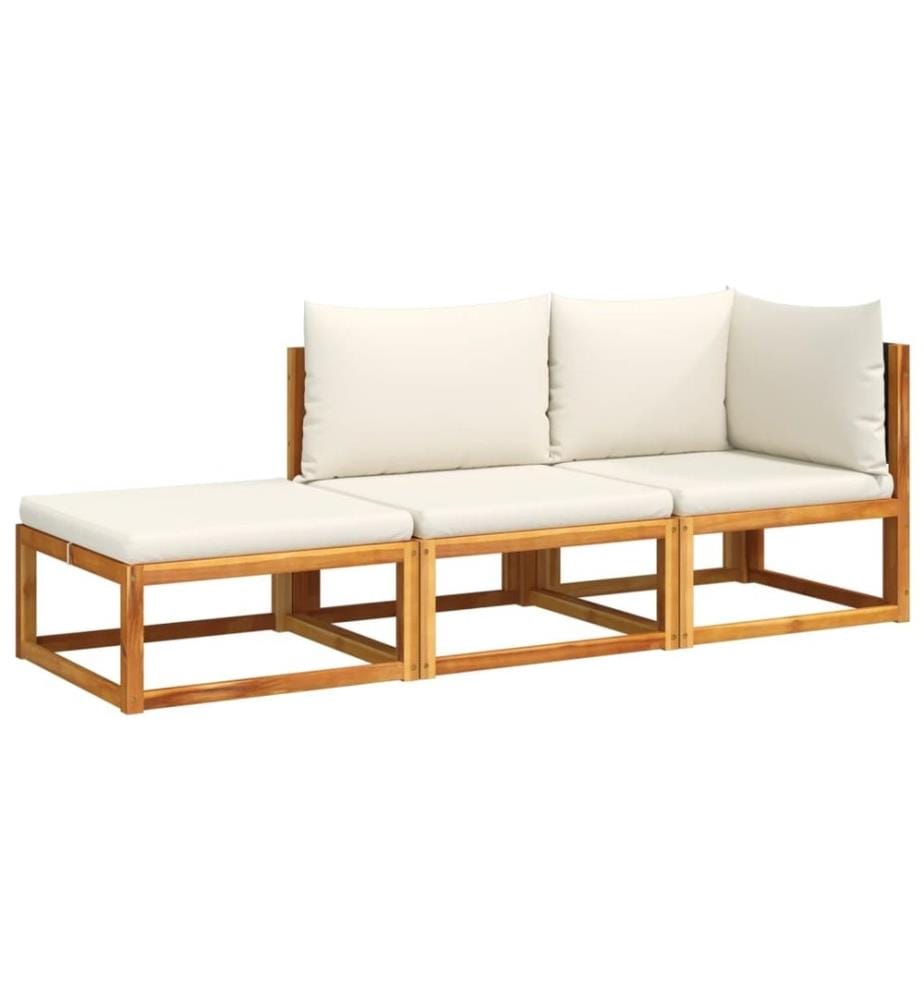 Salon de jardin avec coussins 3 pcs bois massif d'acacia