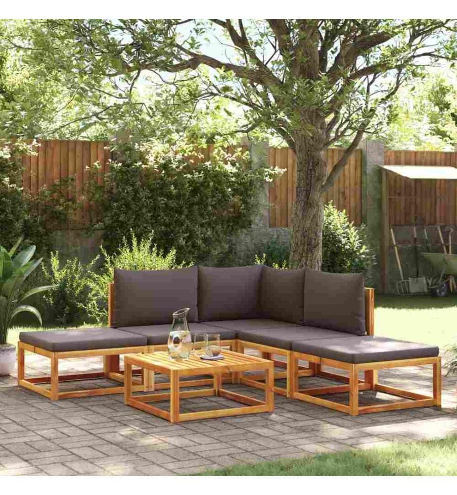 Salon de jardin avec coussins 6 pcs bois d'acacia solide
