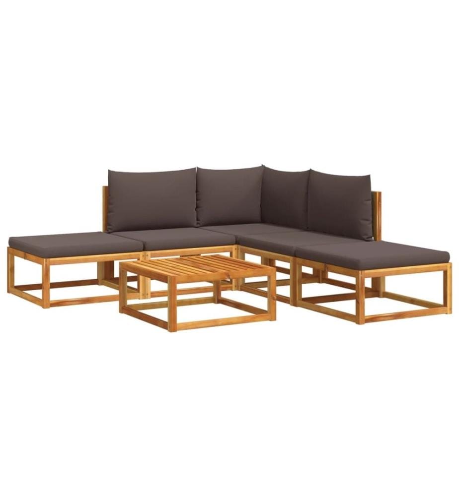 Salon de jardin avec coussins 6 pcs bois d'acacia solide