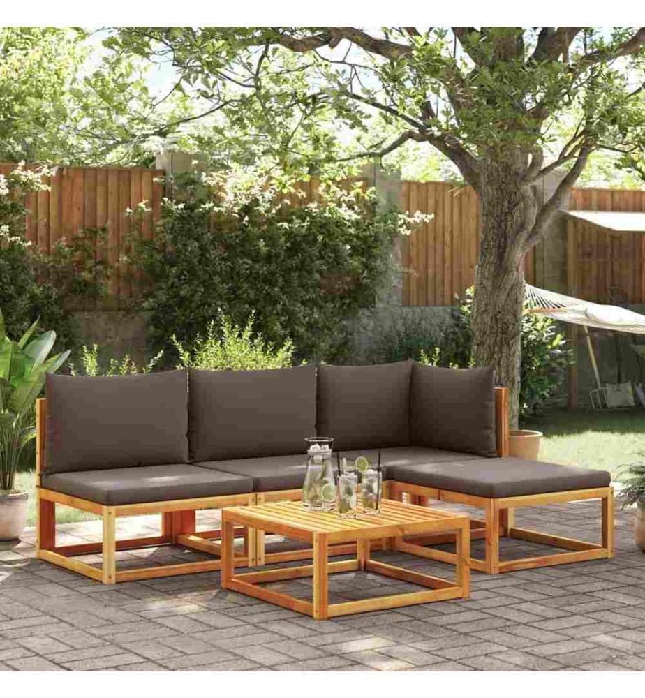 Salon de jardin avec coussins 5 pcs Bois d'acacia solide