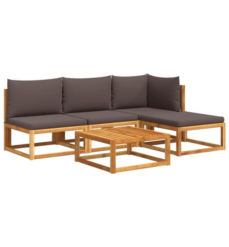 Salon de jardin avec coussins 5 pcs Bois d'acacia solide