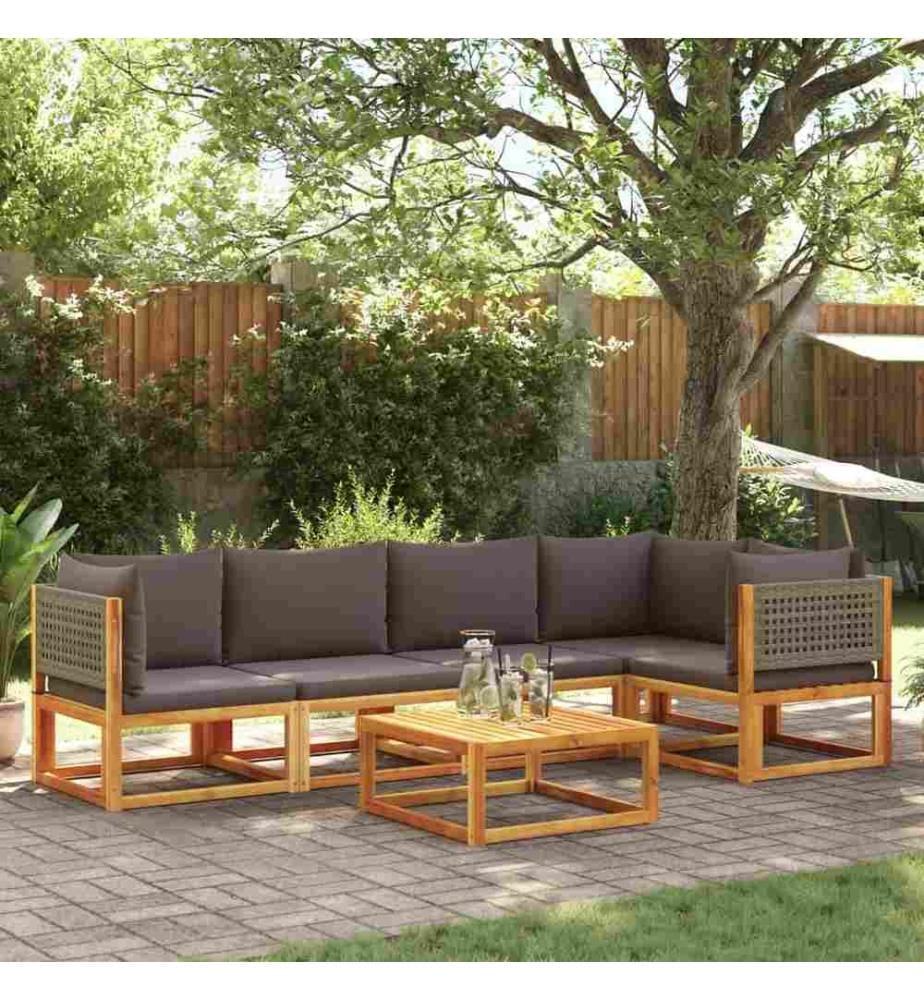 Salon de jardin avec coussins 6 pcs bois d'acacia solide