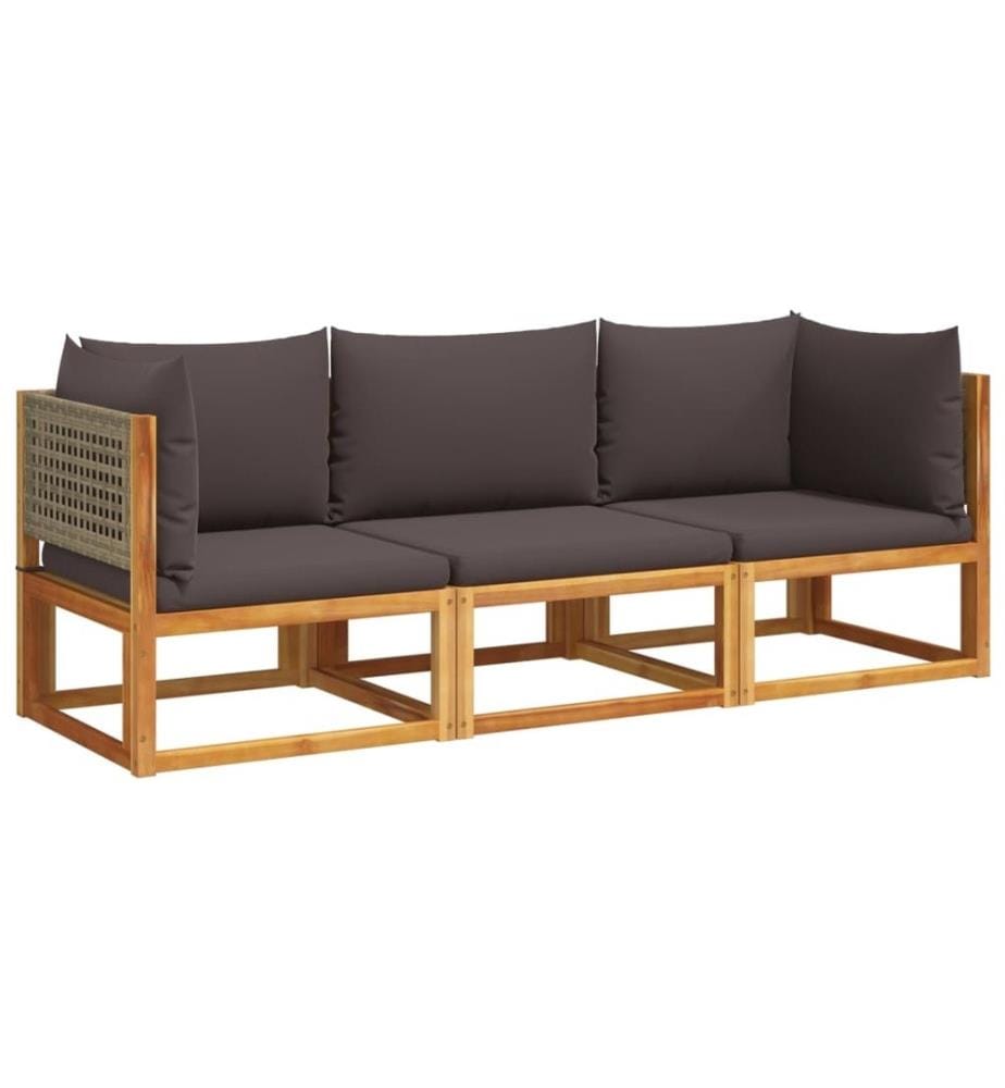 Salon de jardin avec coussins 3 pcs bois massif d'acacia
