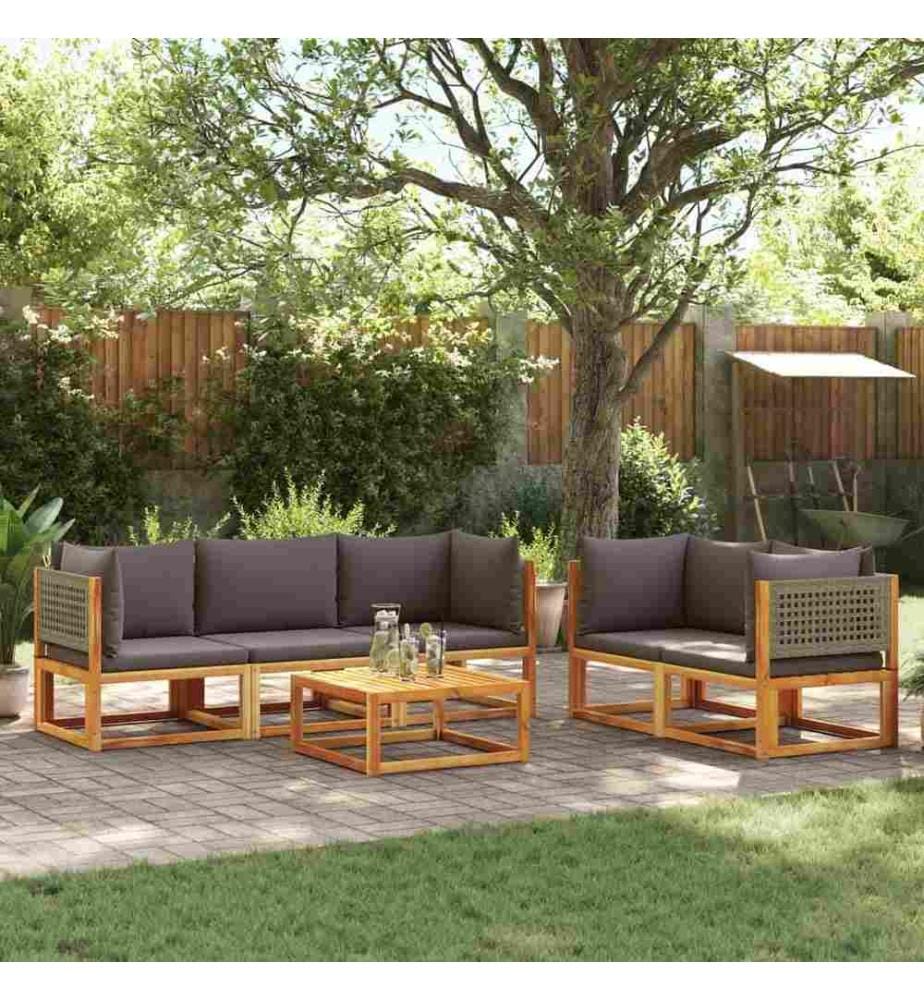 Salon de jardin avec coussins 6 pcs bois d'acacia solide