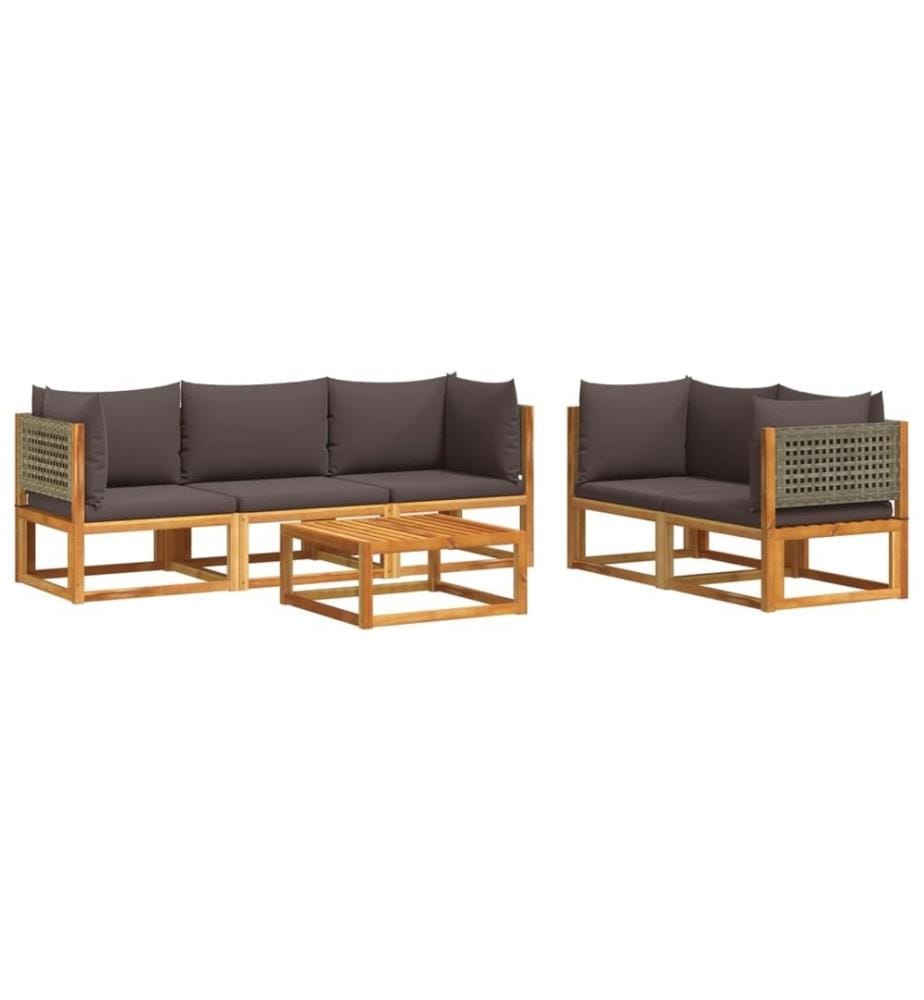 Salon de jardin avec coussins 6 pcs bois d'acacia solide