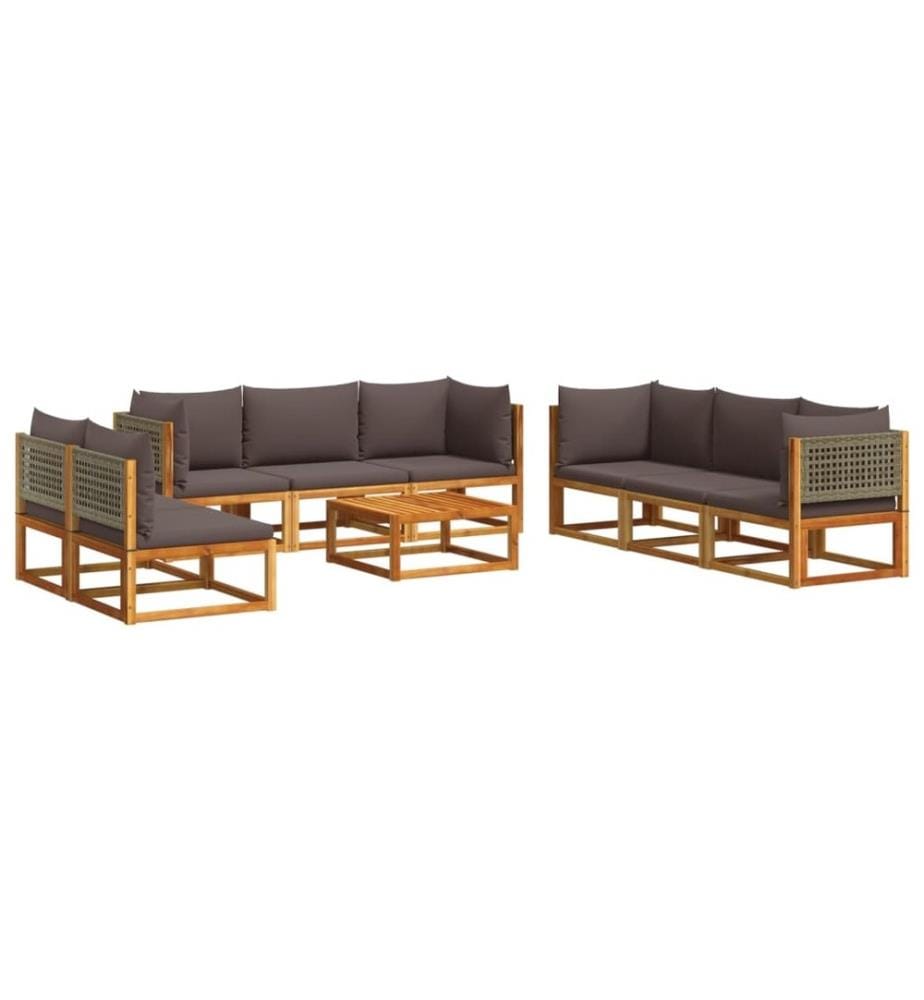 Salon de jardin avec coussins 9 pcs bois massif d'acacia