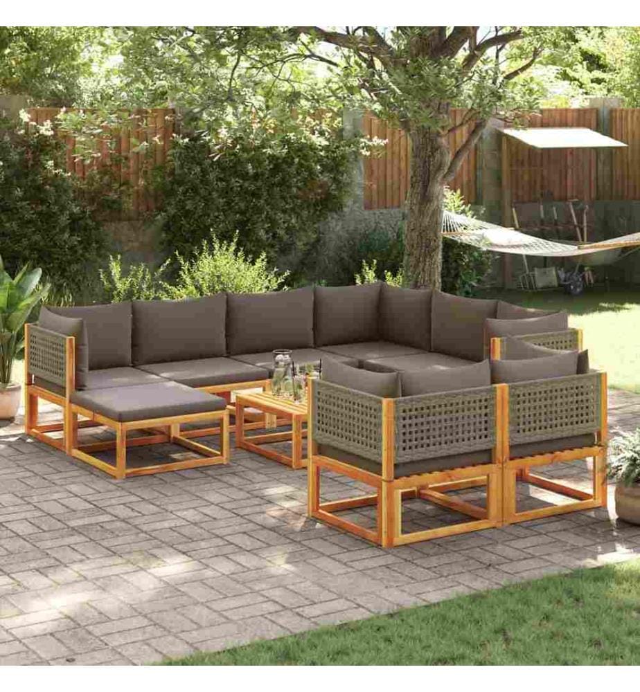 Salon de jardin avec coussins 10 pcs bois d'acacia solide