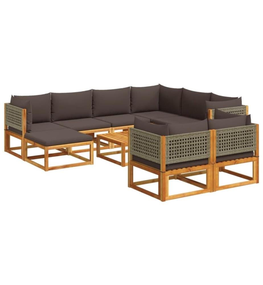 Salon de jardin avec coussins 10 pcs bois d'acacia solide