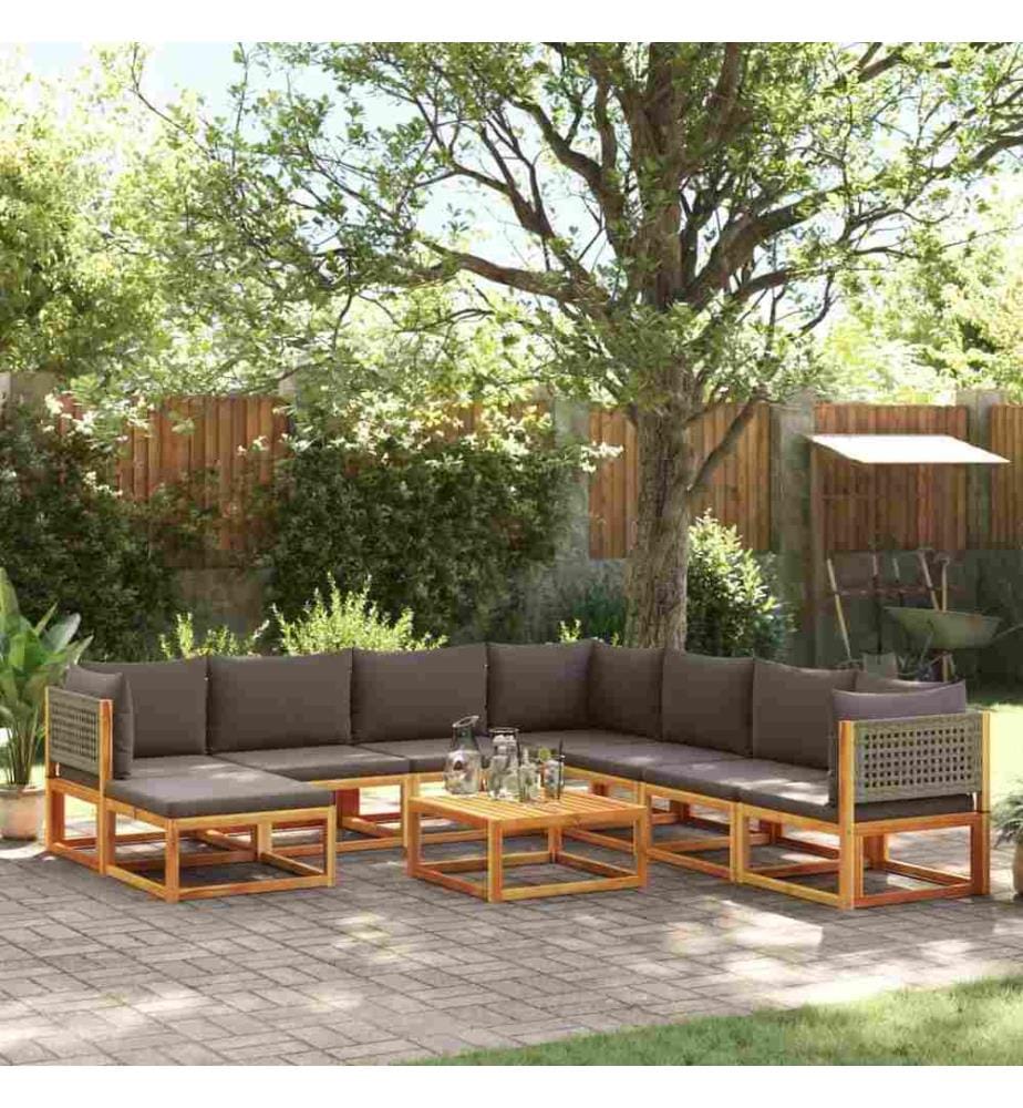Salon de jardin avec coussins 9 pcs bois massif d'acacia