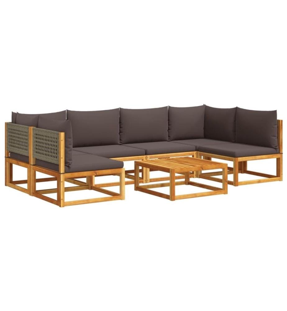 Salon de jardin avec coussins 7 pcs bois massif d'acacia