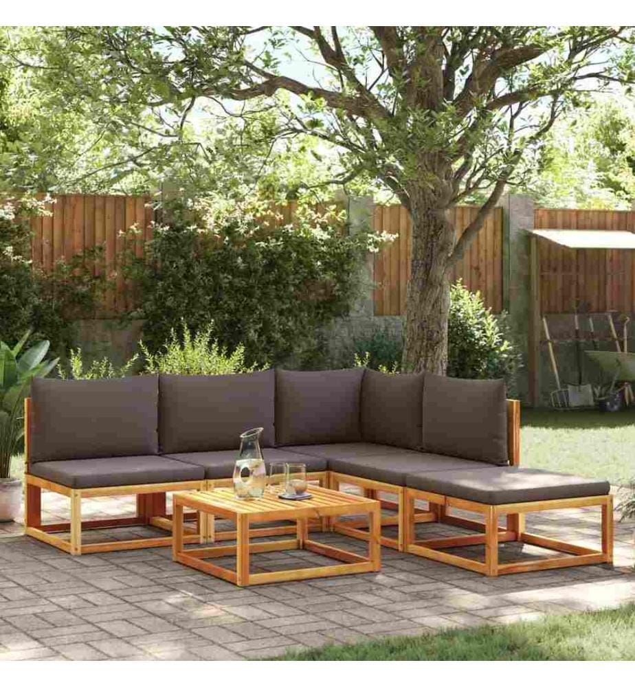 Salon de jardin avec coussins 6 pcs bois d'acacia solide