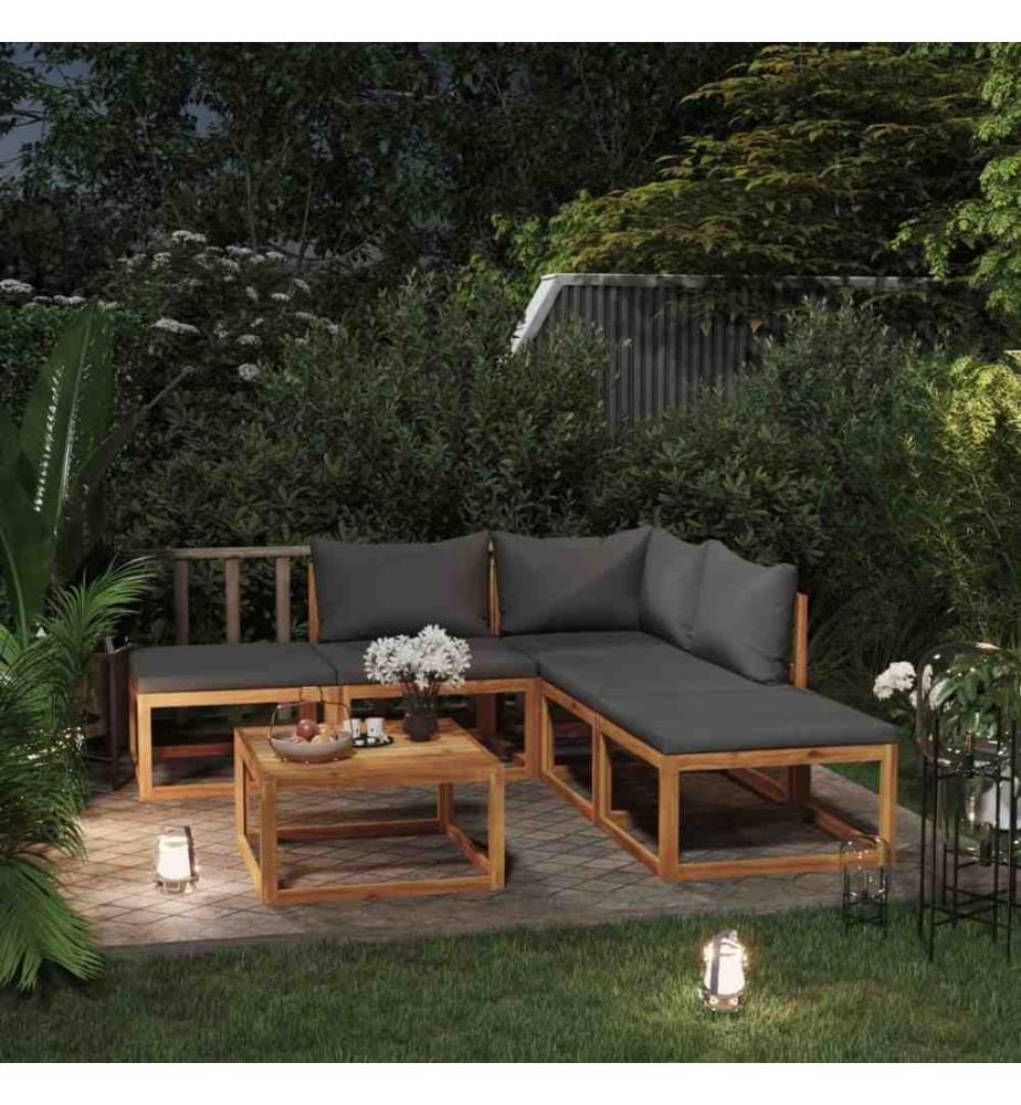 Salon de jardin avec coussins 6 pcs bois massif d'acacia