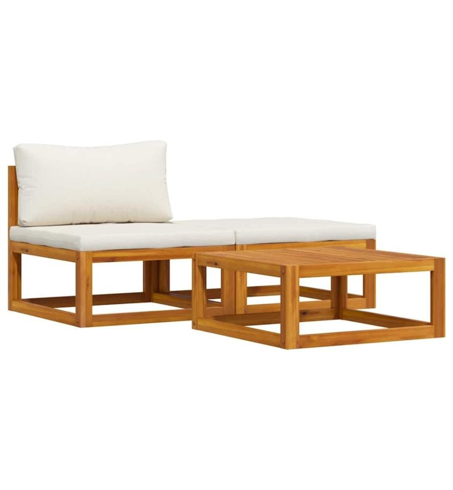 3-tlg. Garten-Lounge-Set mit Creme-Kissen Massivholz Akazie
