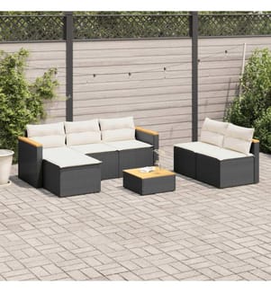 5tlg. Garten-Sofagarnitur mit Kissen Schwarz Poly Rattan Akazie