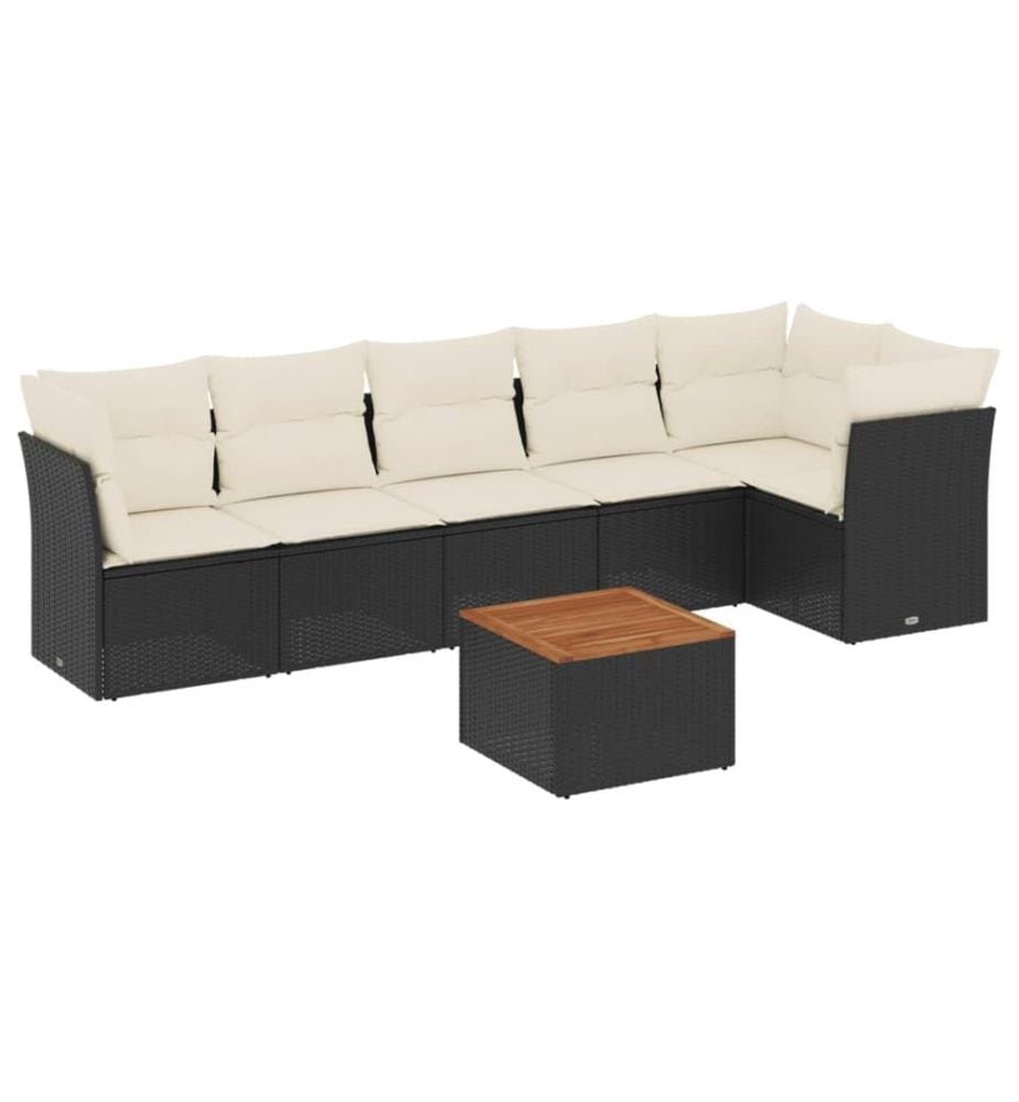 7-tlg. Garten-Sofagarnitur mit Kissen Schwarz Poly Rattan