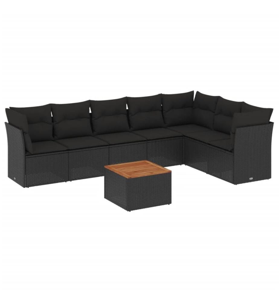 8-tlg. Garten-Sofagarnitur mit Kissen Schwarz Poly Rattan