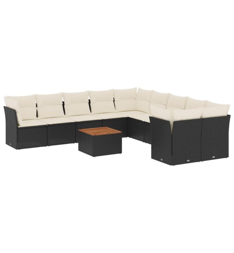 11-tlg. Garten-Sofagarnitur mit Kissen Schwarz Poly Rattan
