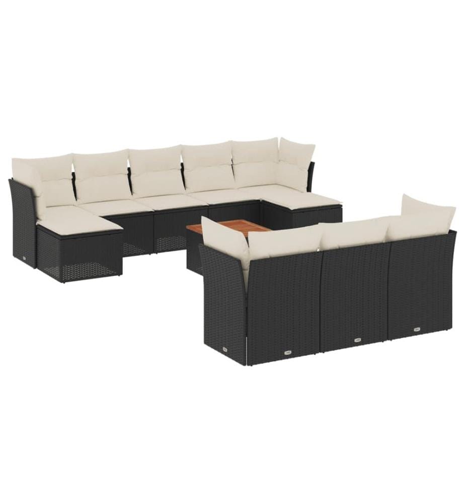 11-tlg. Garten-Sofagarnitur mit Kissen Schwarz Poly Rattan