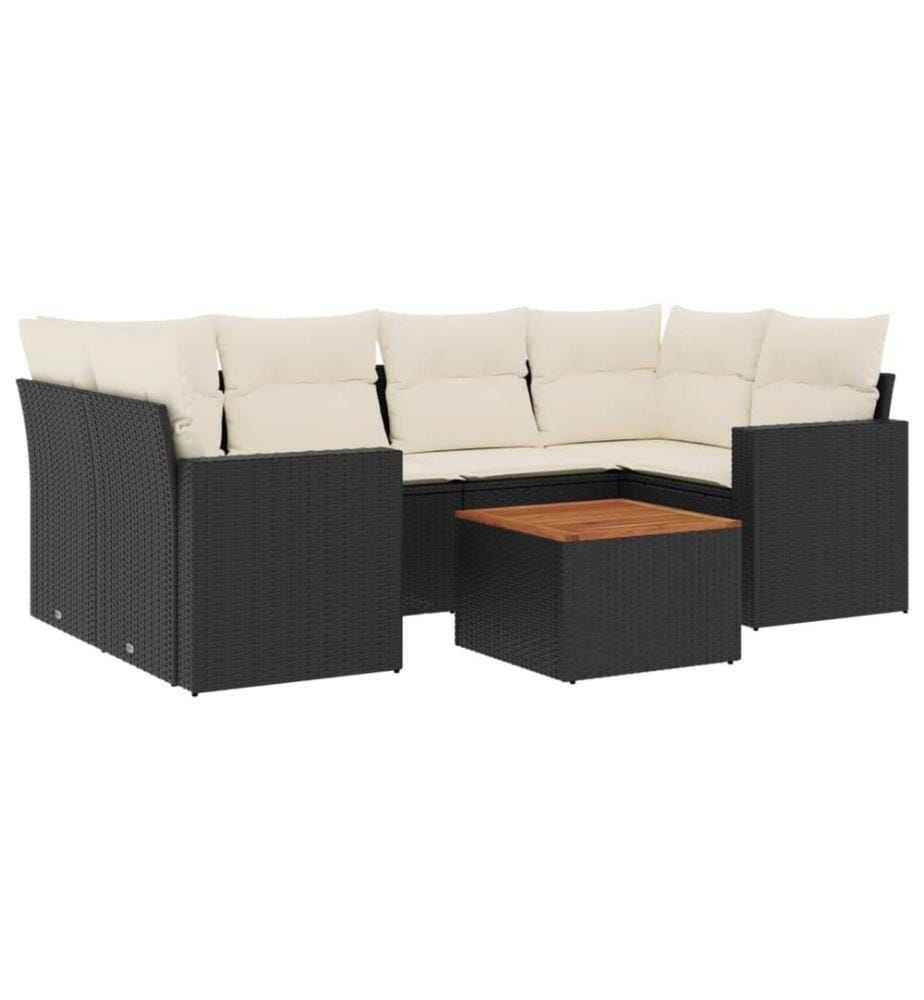 7-tlg. Garten-Sofagarnitur mit Kissen Schwarz Poly Rattan