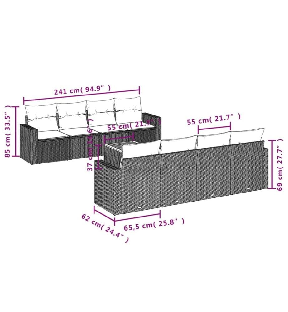9-tlg. Garten-Sofagarnitur mit Kissen Schwarz Poly Rattan