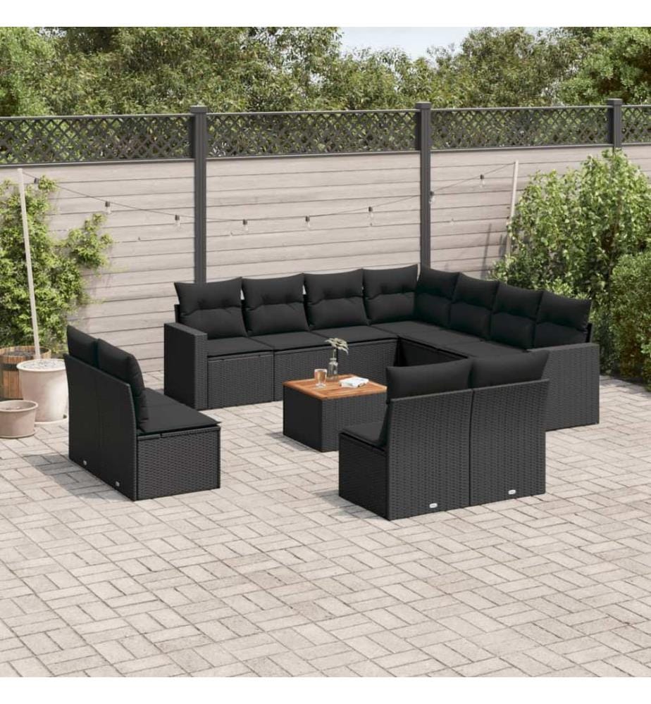 12-tlg. Garten-Sofagarnitur mit Kissen Schwarz Poly Rattan