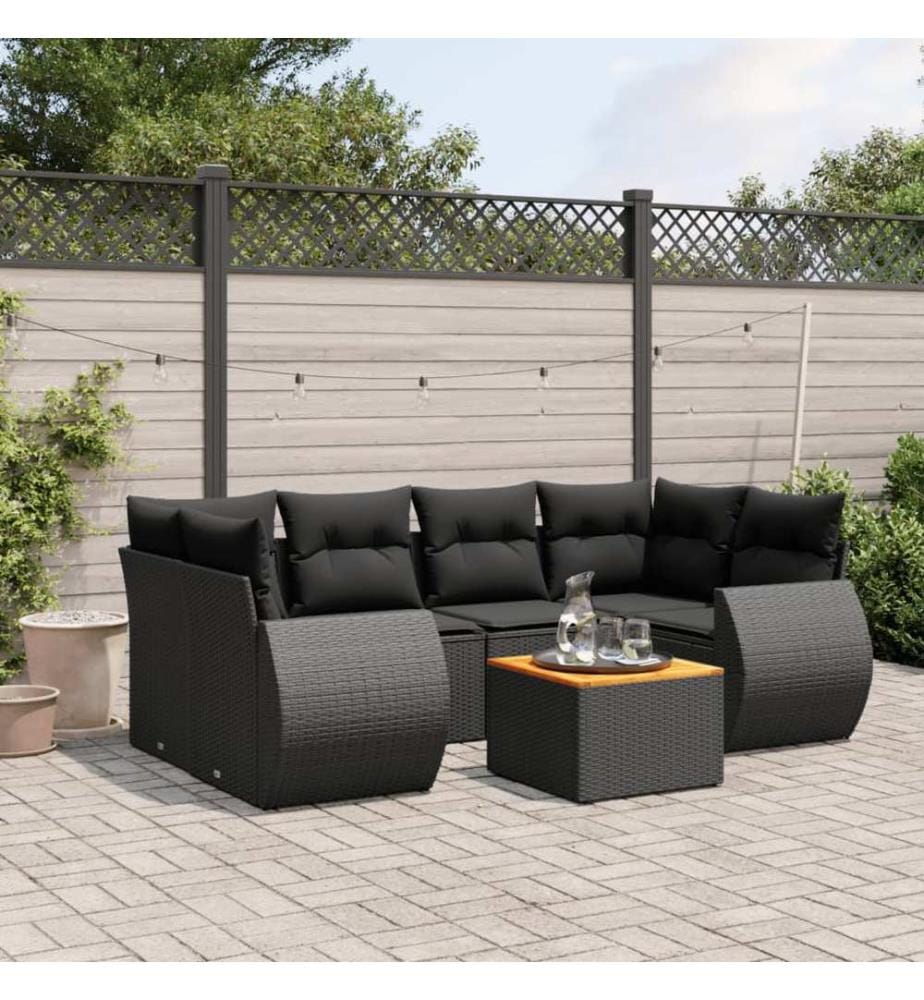 7-tlg. Garten-Sofagarnitur mit Kissen Schwarz Poly Rattan