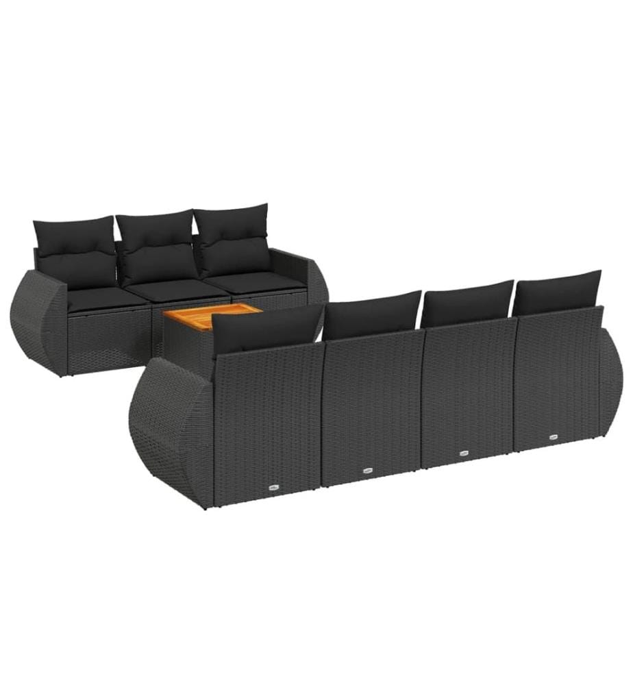 8-tlg. Garten-Sofagarnitur mit Kissen Schwarz Poly Rattan