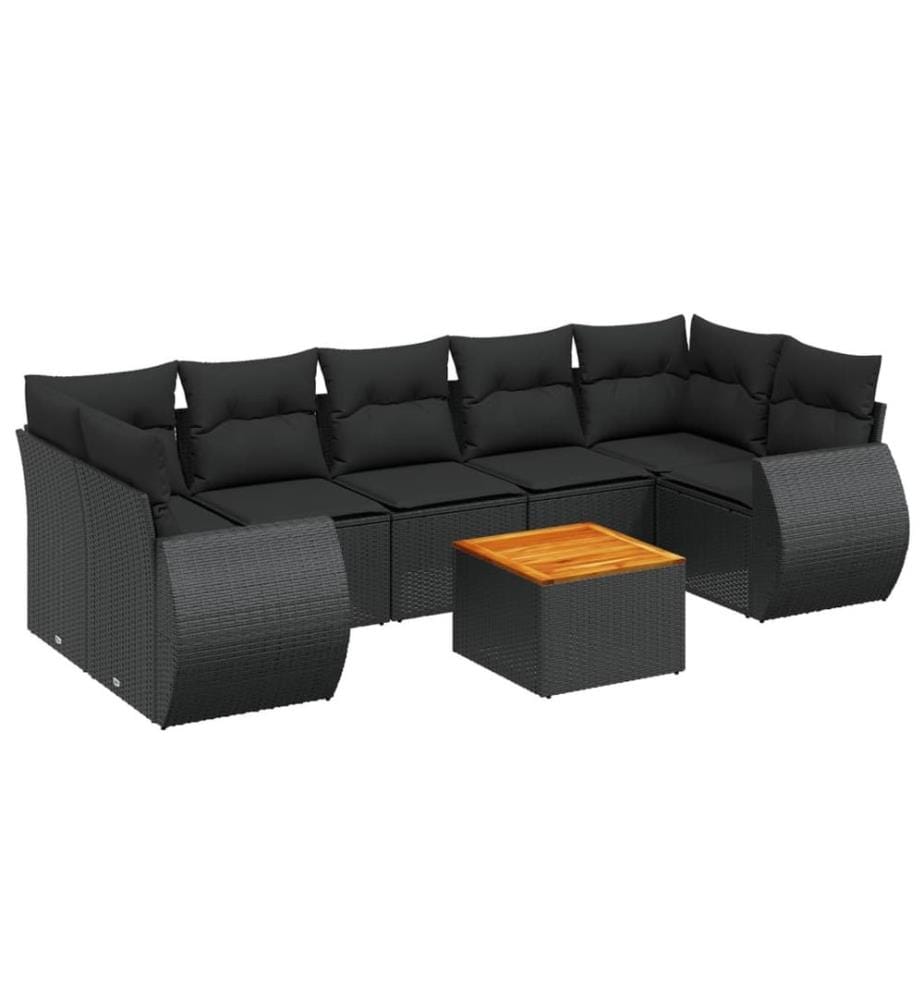 8-tlg. Garten-Sofagarnitur mit Kissen Schwarz Poly Rattan