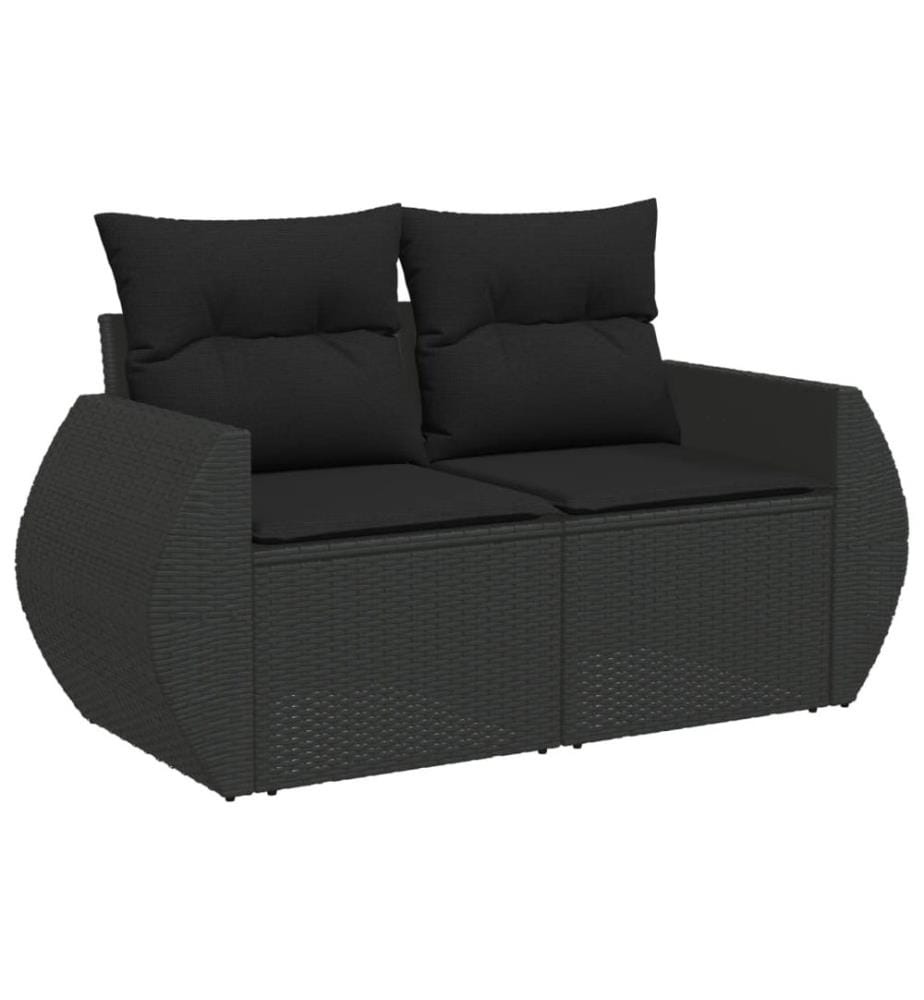 9-tlg. Garten-Sofagarnitur mit Kissen Schwarz Poly Rattan