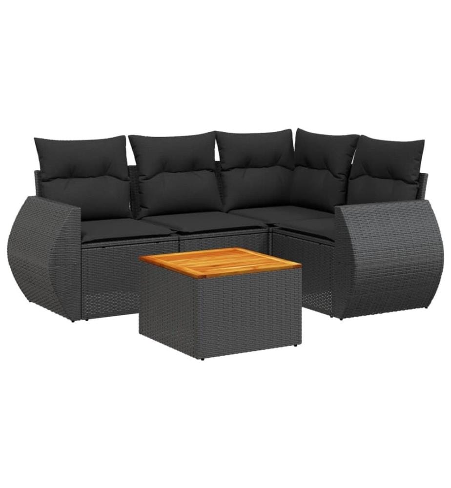 5-tlg. Garten-Sofagarnitur mit Kissen Schwarz Poly Rattan
