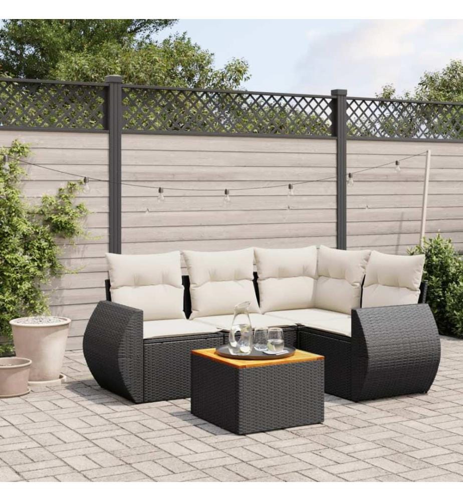 5-tlg. Garten-Sofagarnitur mit Kissen Schwarz Poly Rattan