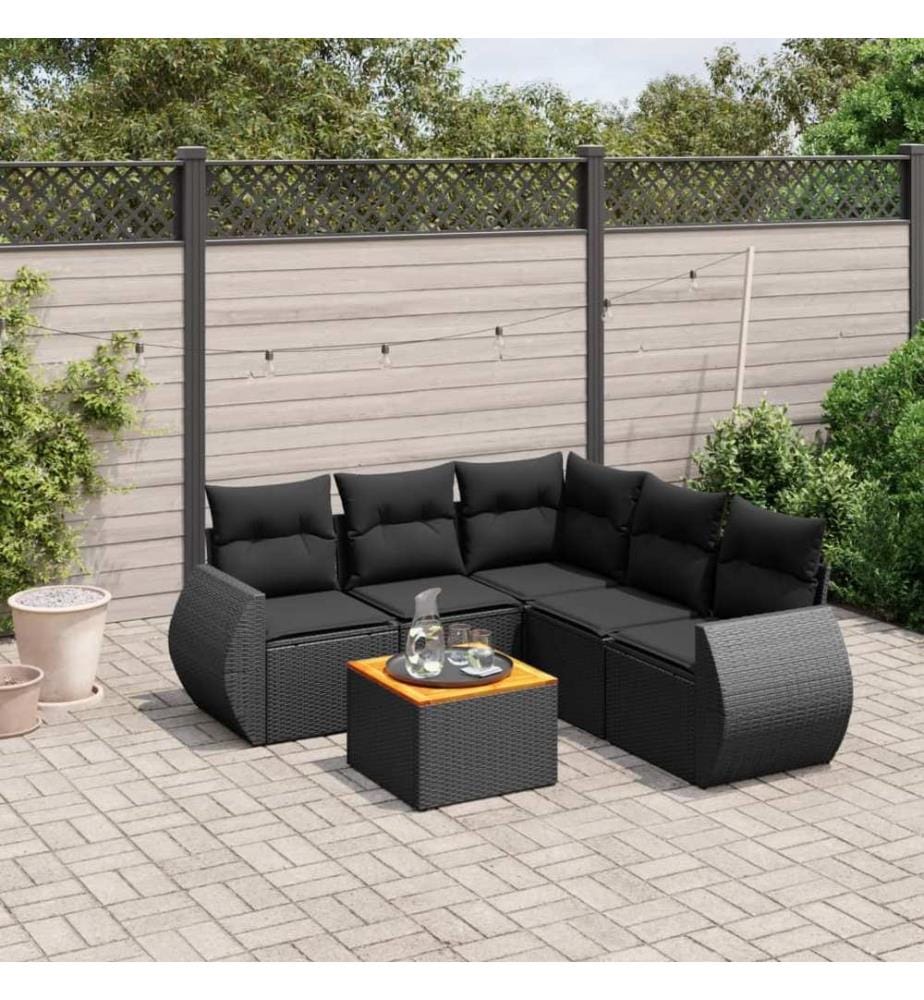 6-tlg. Garten-Sofagarnitur mit Kissen Schwarz Poly Rattan