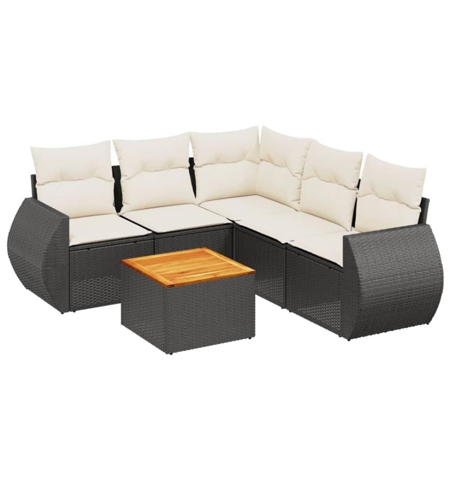 6-tlg. Garten-Sofagarnitur mit Kissen Schwarz Poly Rattan