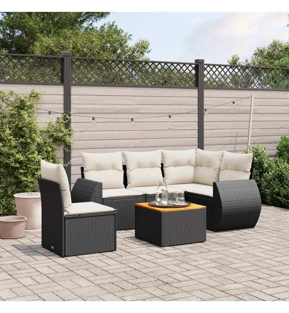 6-tlg. Garten-Sofagarnitur mit Kissen Schwarz Poly Rattan