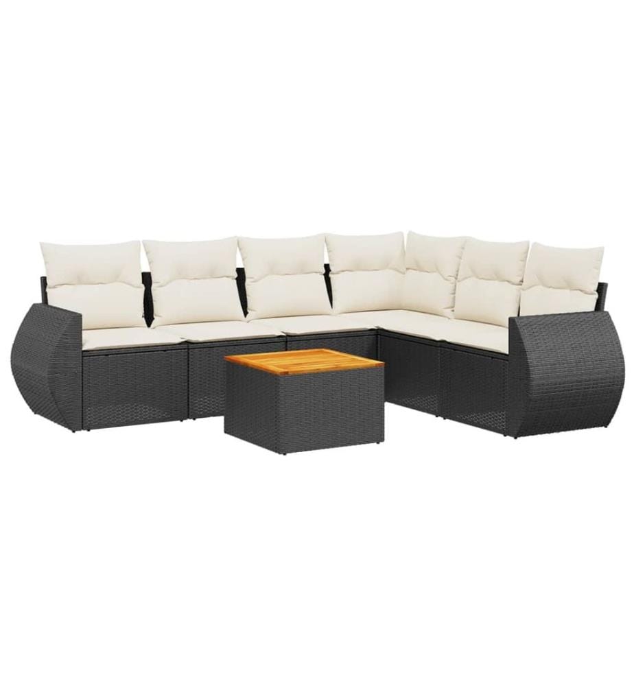 7-tlg. Garten-Sofagarnitur mit Kissen Schwarz Poly Rattan