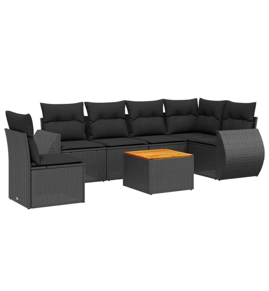7-tlg. Garten-Sofagarnitur mit Kissen Schwarz Poly Rattan