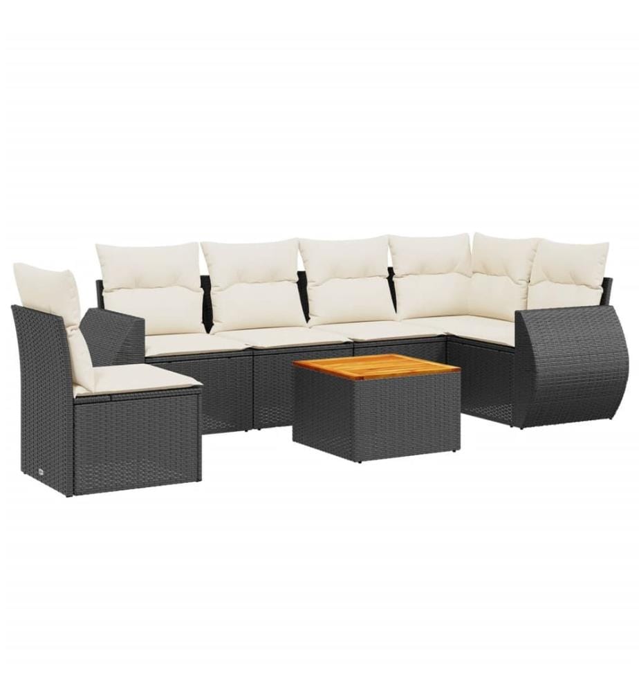 7-tlg. Garten-Sofagarnitur mit Kissen Schwarz Poly Rattan