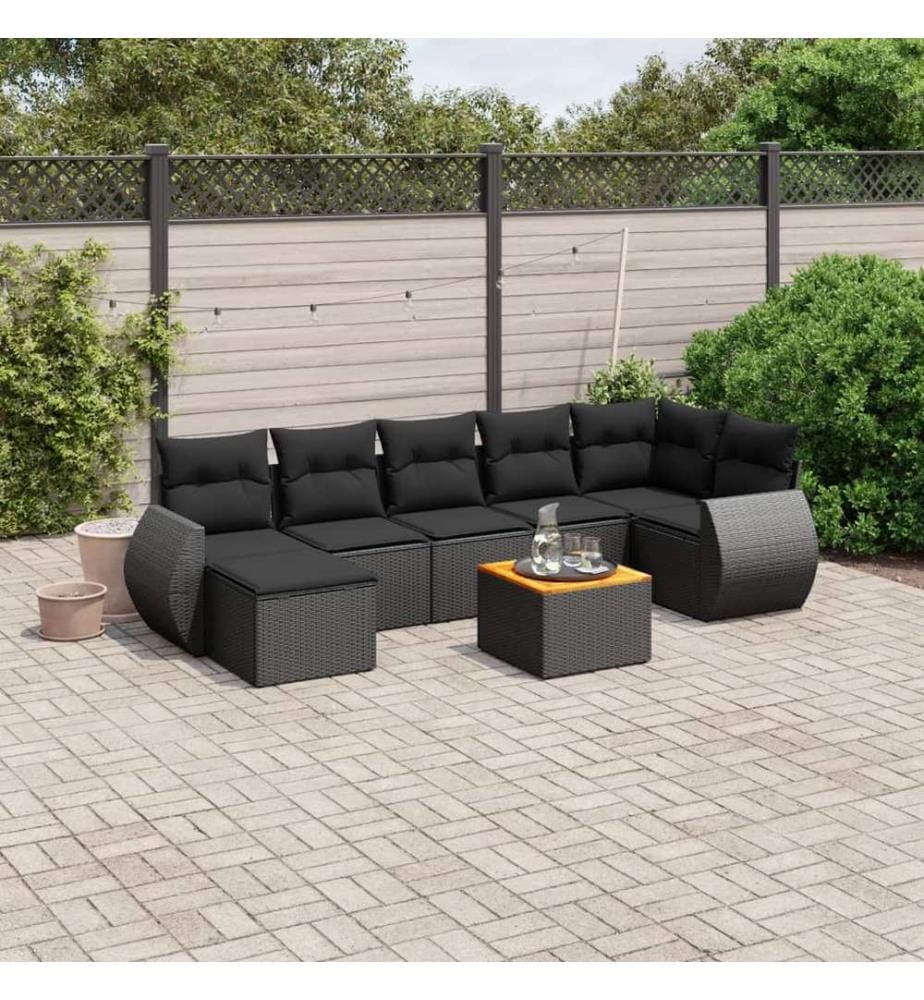 8-tlg. Garten-Sofagarnitur mit Kissen Schwarz Poly Rattan