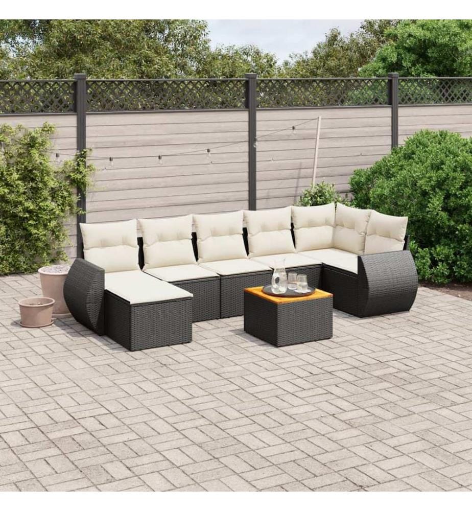 8-tlg. Garten-Sofagarnitur mit Kissen Schwarz Poly Rattan