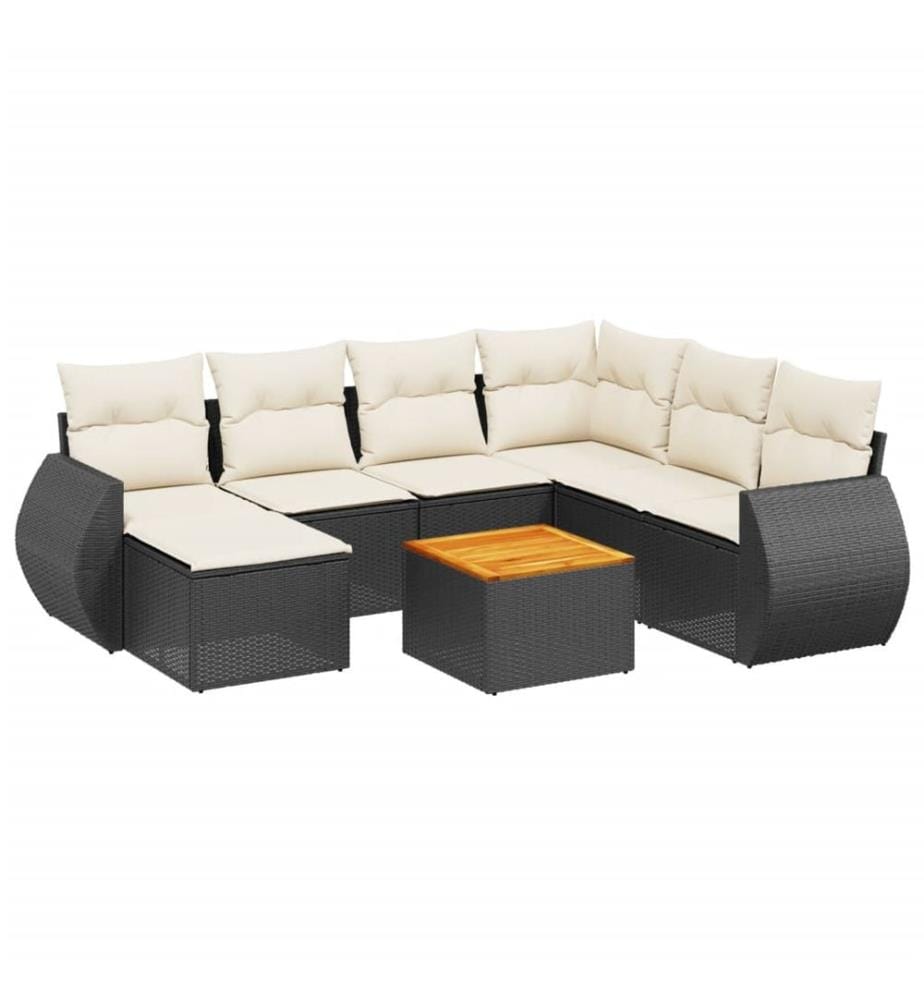 8-tlg. Garten-Sofagarnitur mit Kissen Schwarz Poly Rattan