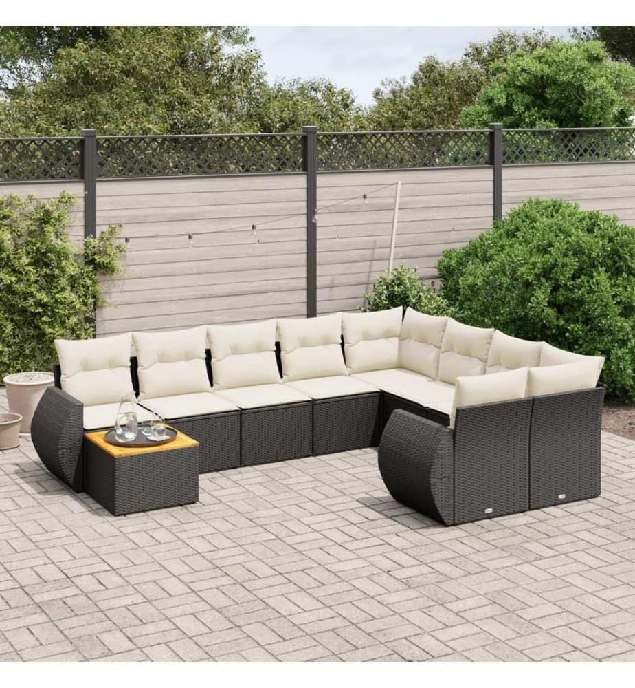 10-tlg. Garten-Sofagarnitur mit Kissen Schwarz Poly Rattan