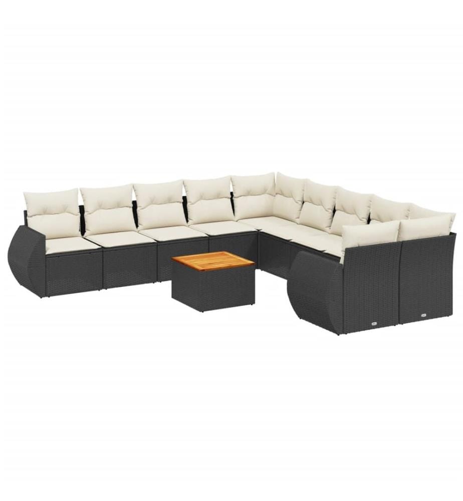 11-tlg. Garten-Sofagarnitur mit Kissen Schwarz Poly Rattan
