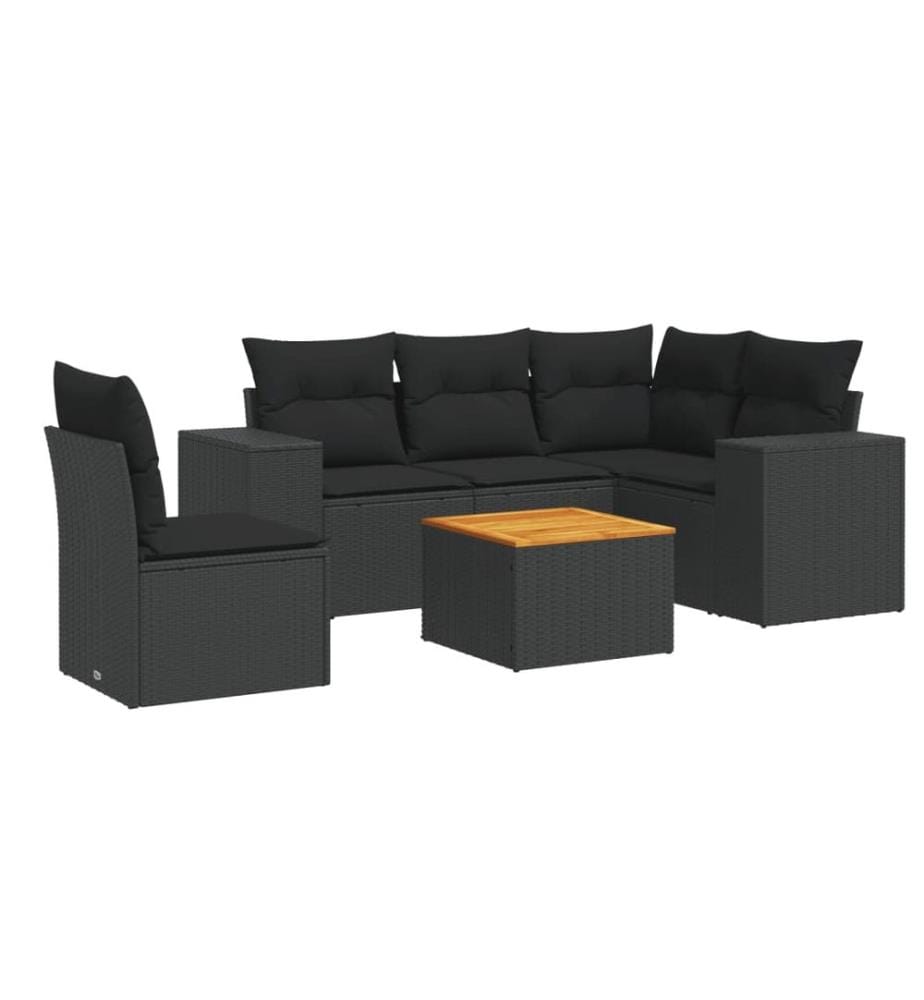6-tlg. Garten-Sofagarnitur mit Kissen Schwarz Poly Rattan