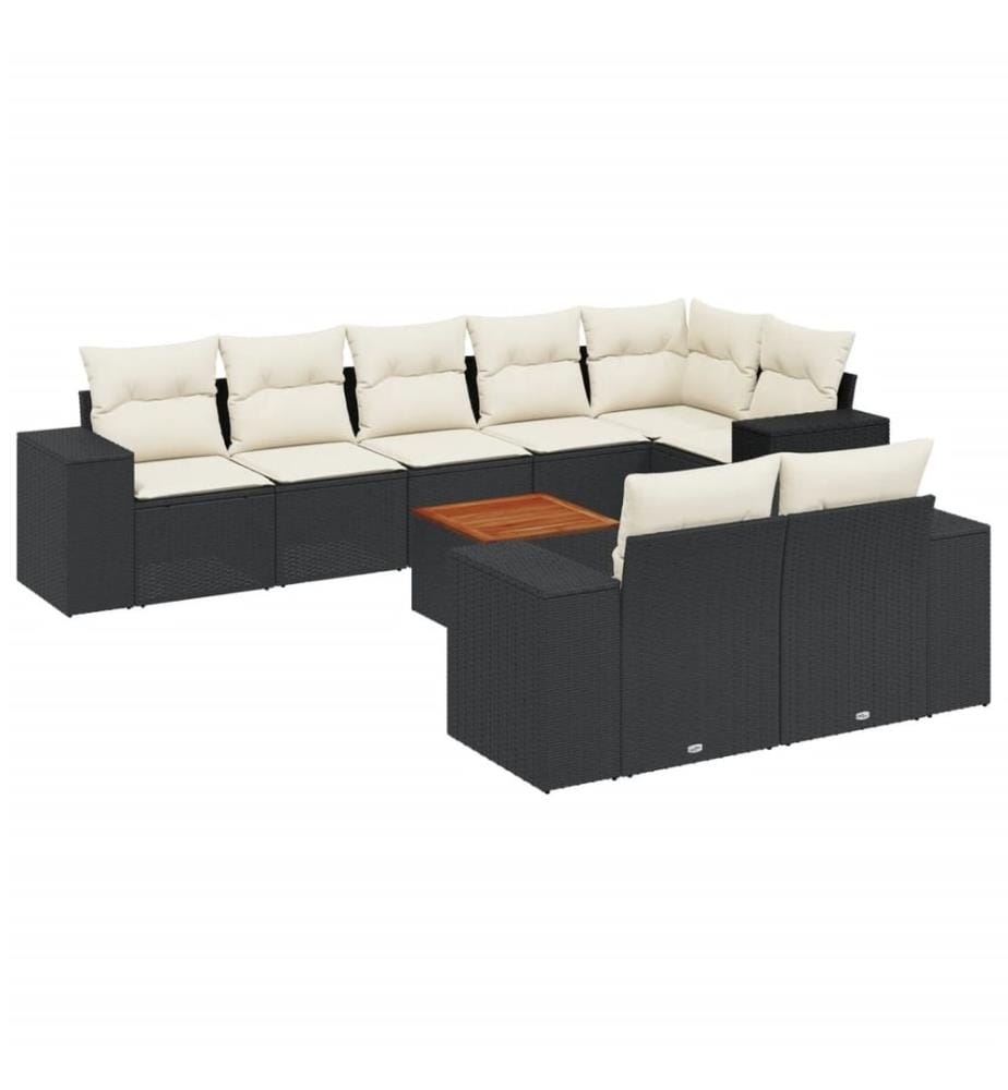 9-tlg. Garten-Sofagarnitur mit Kissen Schwarz Poly Rattan