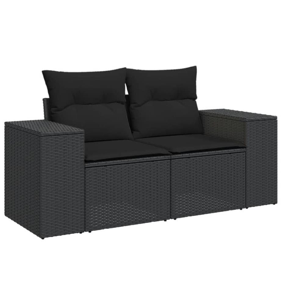 9-tlg. Garten-Sofagarnitur mit Kissen Schwarz Poly Rattan
