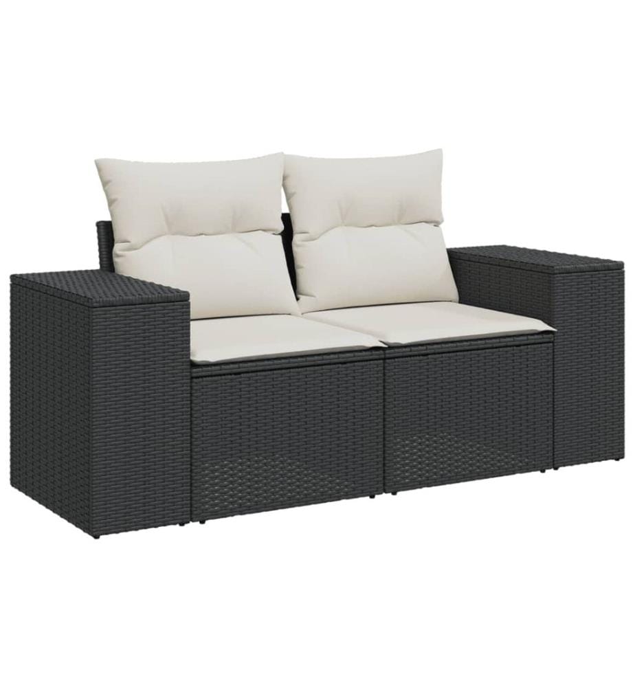 9-tlg. Garten-Sofagarnitur mit Kissen Schwarz Poly Rattan