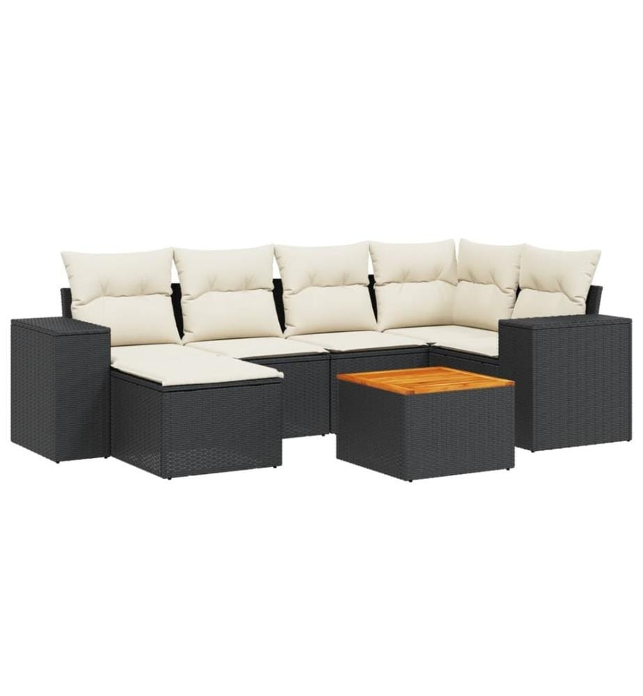 7-tlg. Garten-Sofagarnitur mit Kissen Schwarz Poly Rattan