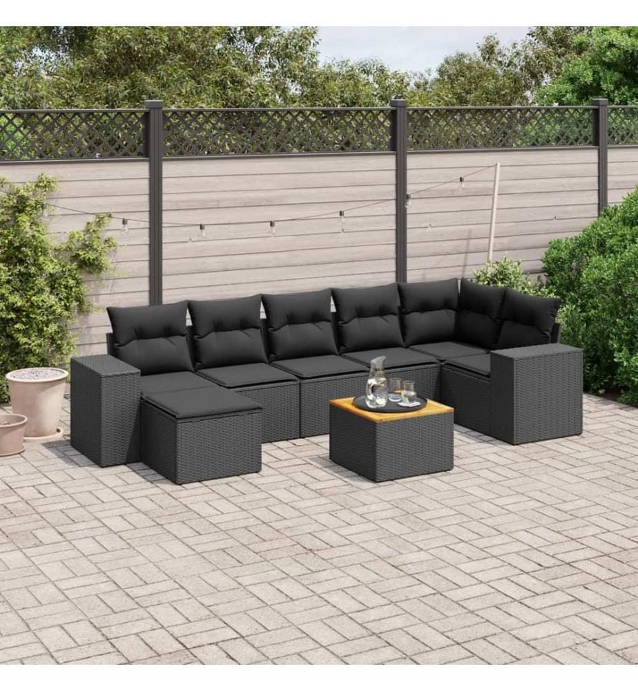 8-tlg. Garten-Sofagarnitur mit Kissen Schwarz Poly Rattan